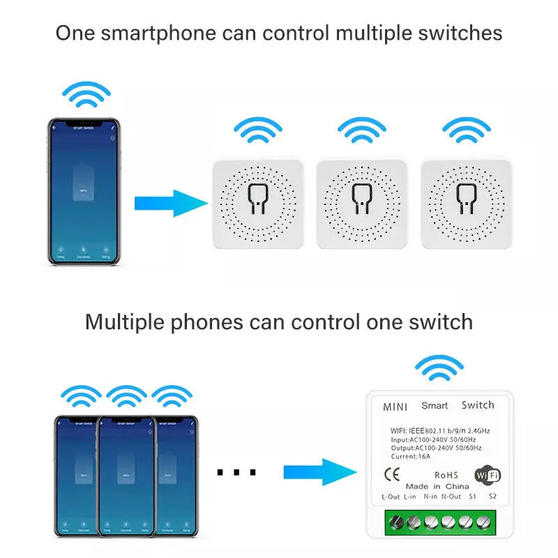 16A WiFi Smart Switch 2-Way DIY Light Switch Module Voice Control Tuya Smart Life Alexa Google Home for Smart Home Automation