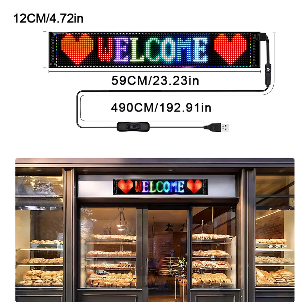 LED Flexible Screen Scrolling Advertising LED Signage USB 5V Bluetooth App Control Programmable Text Pattern Clock LED Car sign