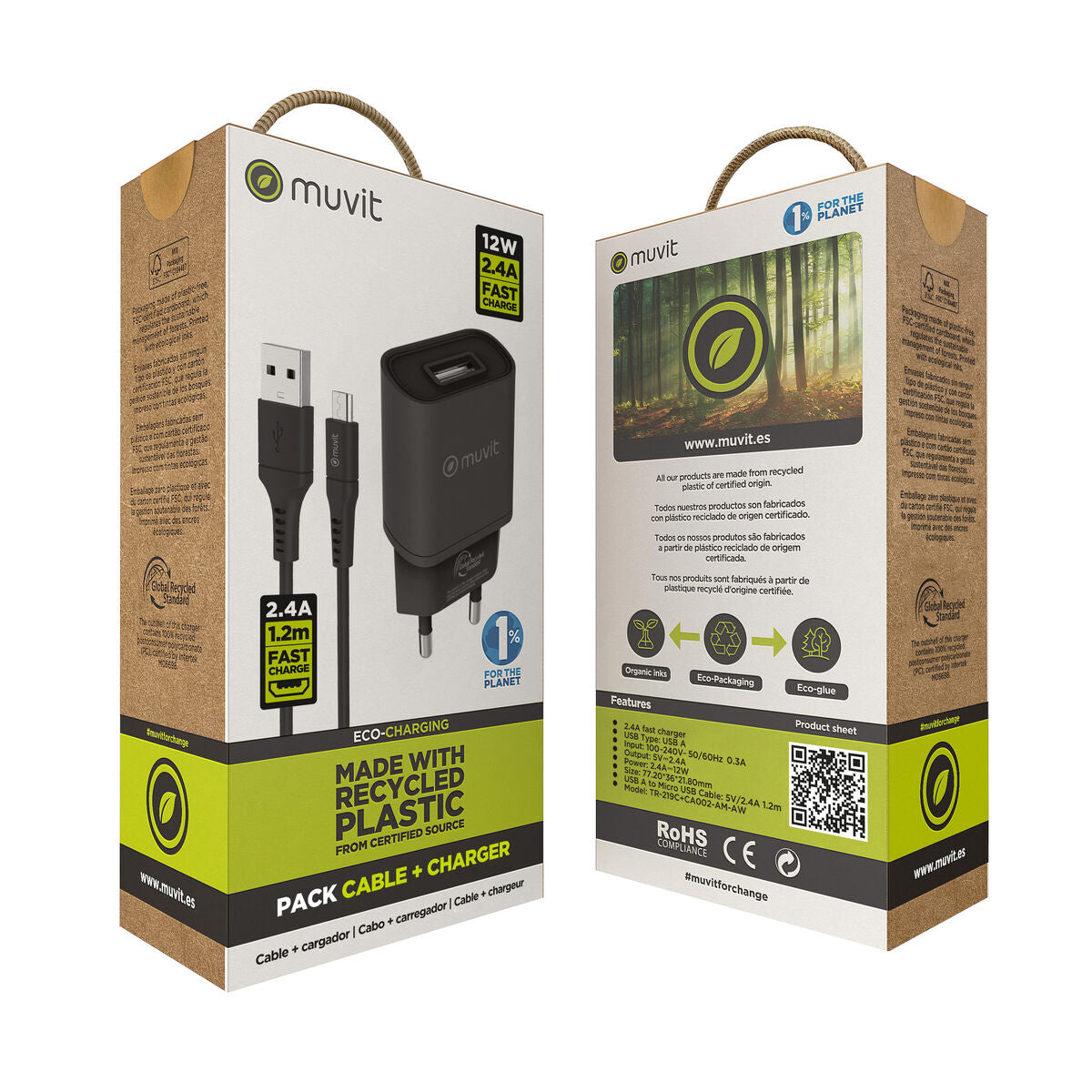 Wall Charger Muvit for Change Black 12 W (2 Units)
