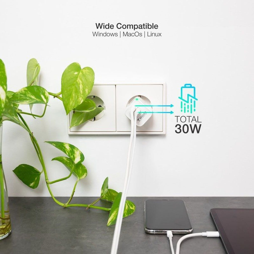 Wall Charger TooQ TQWC-GANQCPD30WT White 30 W