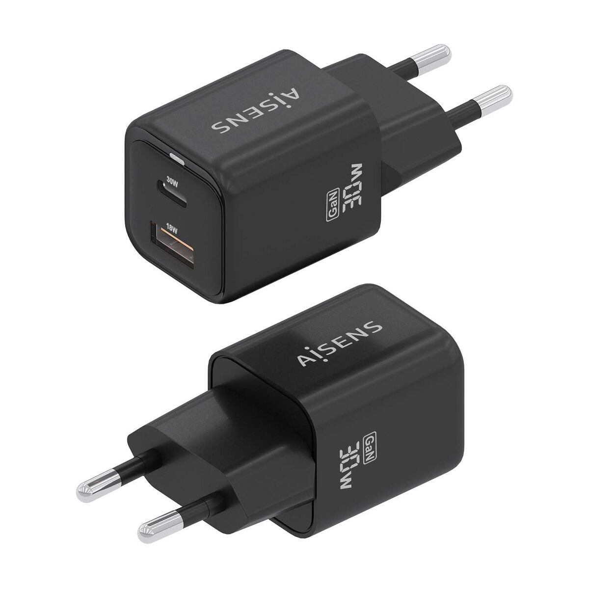 Wall Charger Aisens ASCH-30W2P021-BK Black Multicolour 33 W