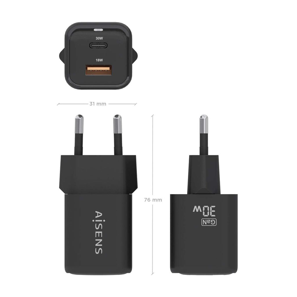 Wall Charger Aisens ASCH-30W2P021-BK Black Multicolour 33 W