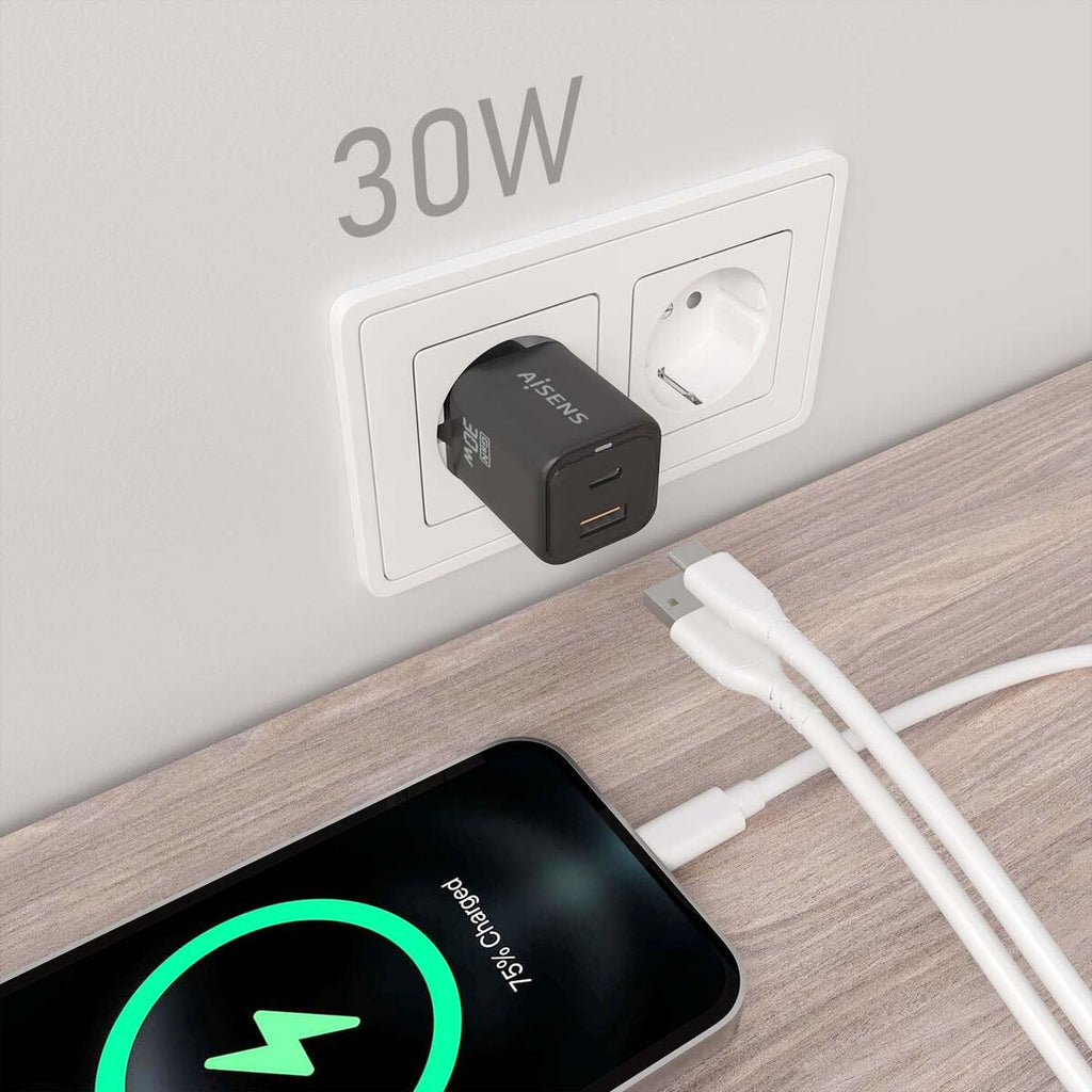 Wall Charger Aisens ASCH-30W2P021-BK Black Multicolour 33 W