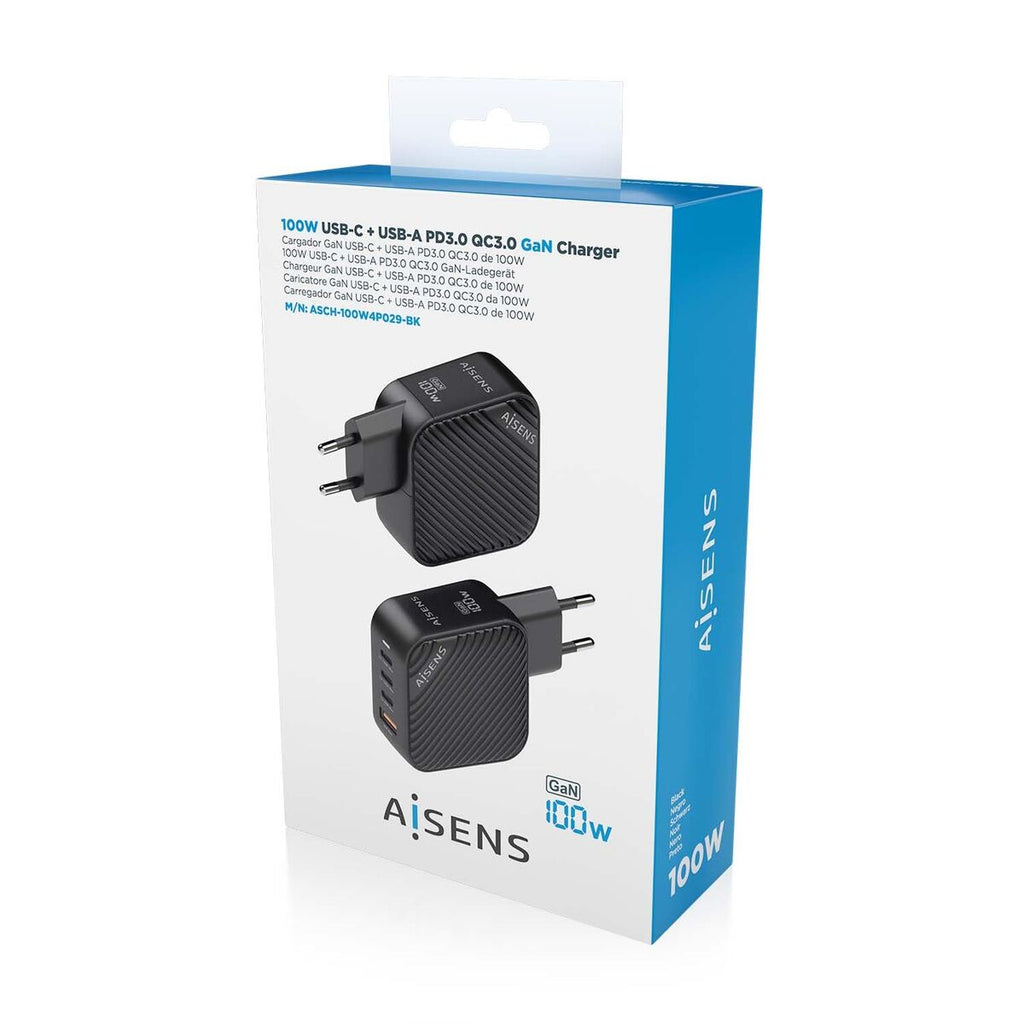 Wall Charger Aisens ASCH-100W4P029-BK Black Multicolour 100 W