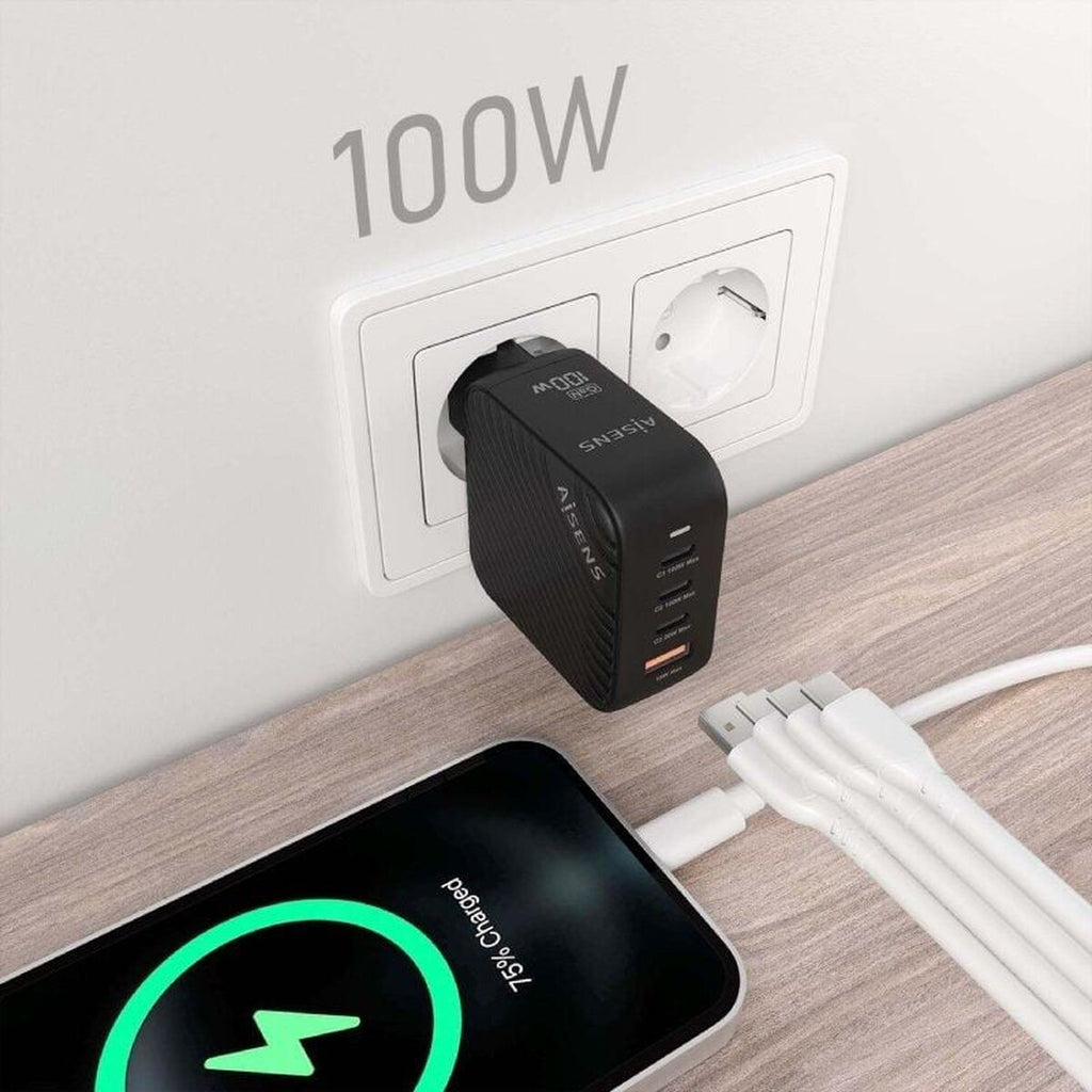 Wall Charger Aisens ASCH-100W4P029-BK Black Multicolour 100 W