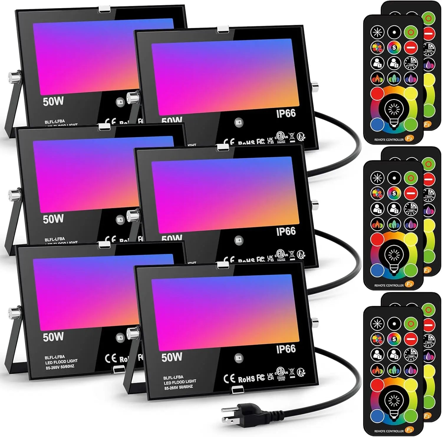 500W Equivalent RGB LED Flood Light, 24H Timer, 120 Colors, IP66 Waterproof Indoor Outdoor Lighting