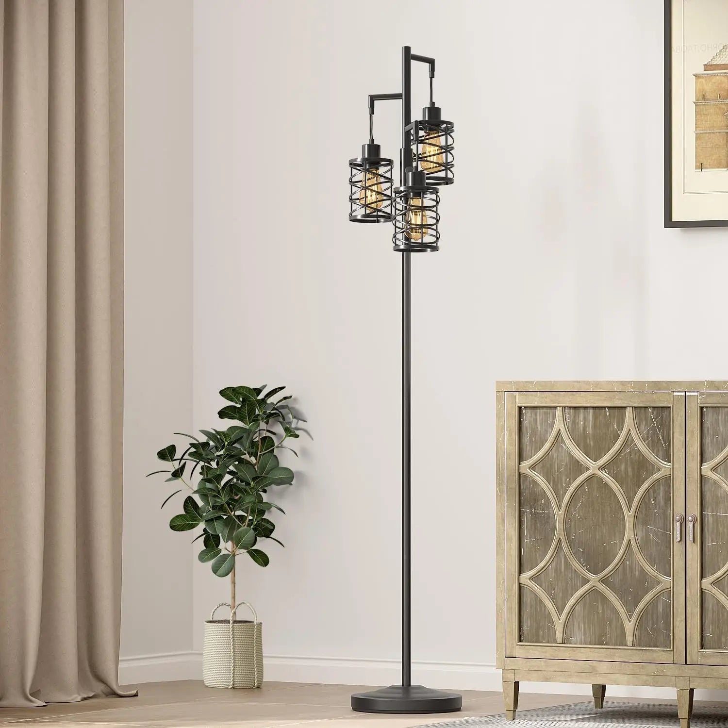 70" Dimmable Floor Lamp with 3 Bulbs, Industrial Style Standing Tree Light for Living Room, Bedroom, Office
