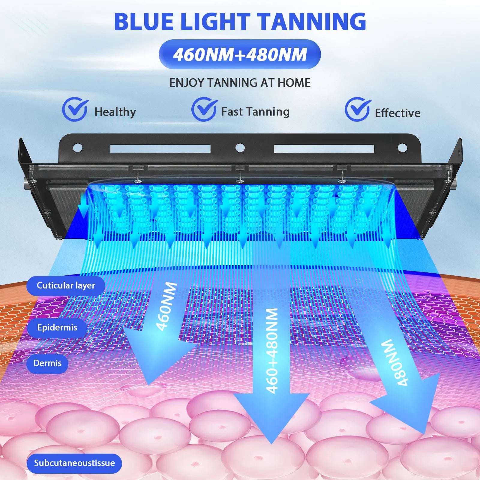 Ultraviolet Tanning Lamp 50W Tripod Solarium Lamp for Tanning Body 48PCS Blue Light Lamp Wavelength 460nm & 480nm Skin care
