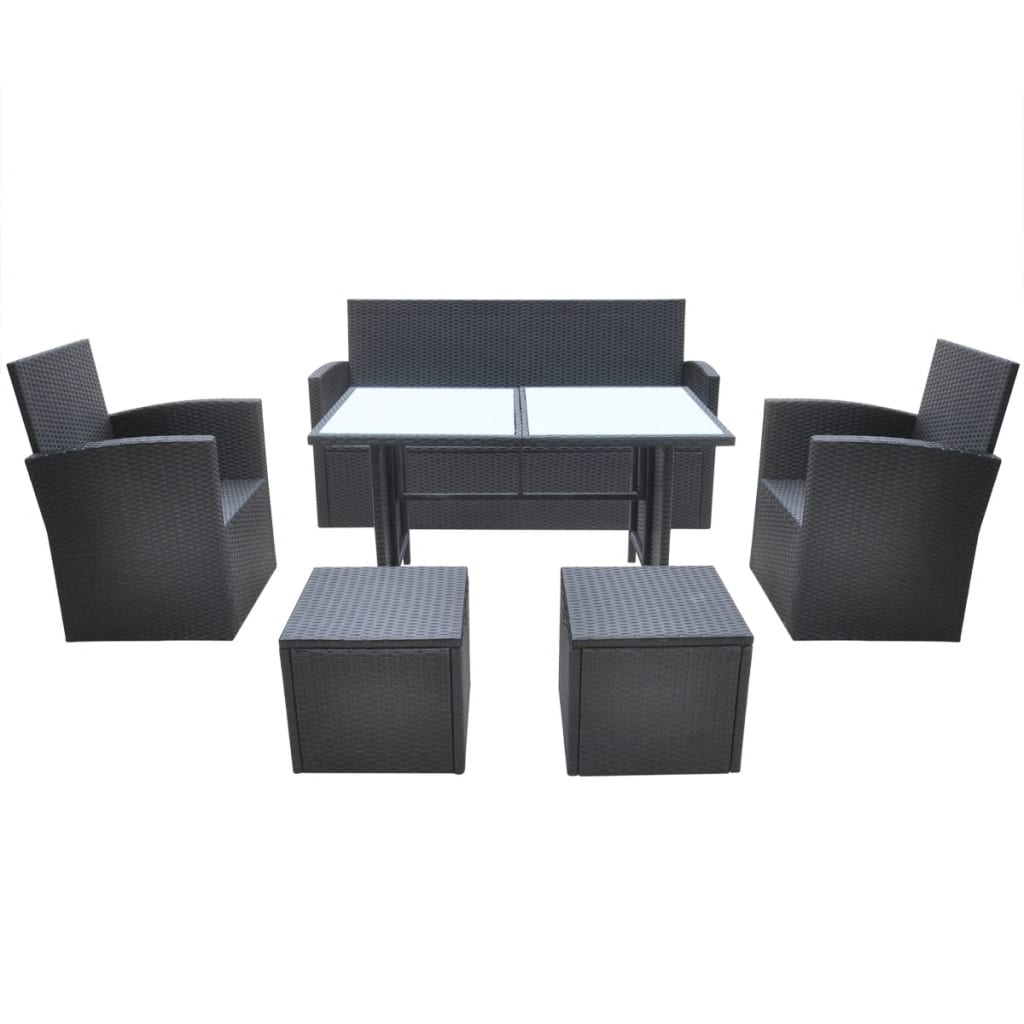 NNEVL 6 Piece Outdoor Dining Set with Cushions Poly Rattan Black