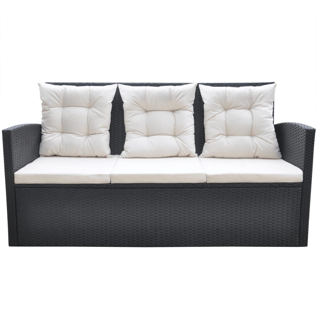 NNEVL 6 Piece Outdoor Dining Set with Cushions Poly Rattan Black