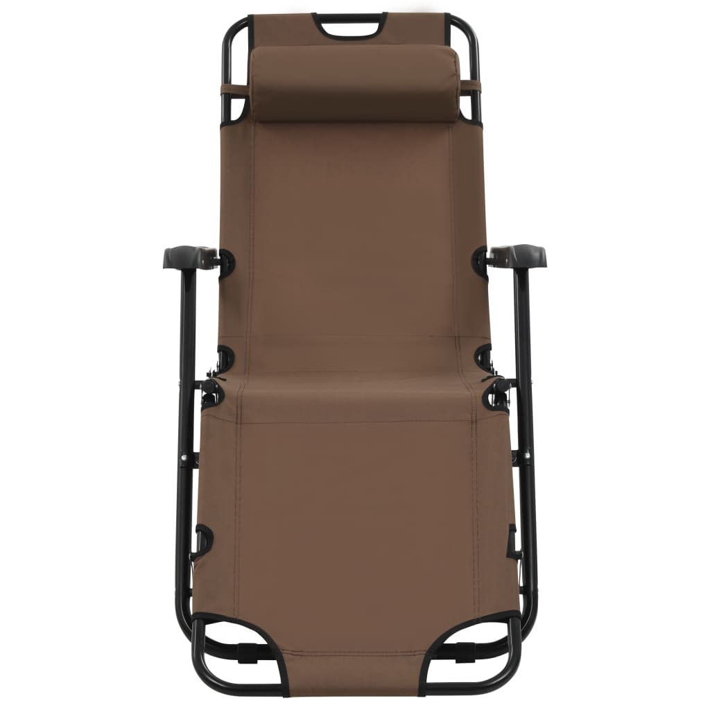NNEVL Folding Sun Loungers 2 pcs with Footrests Steel Brown