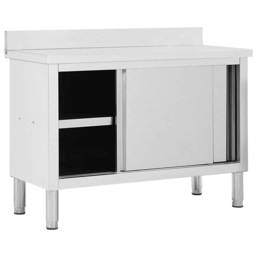 NNEVL Work Table with Sliding Doors 120x50x(95-97) cm Stainless Steel