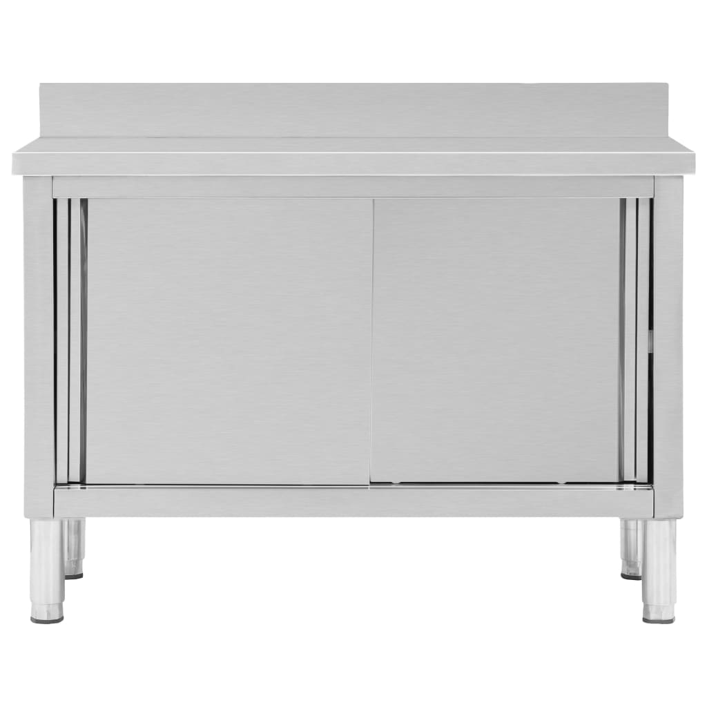 NNEVL Work Table with Sliding Doors 120x50x(95-97) cm Stainless Steel