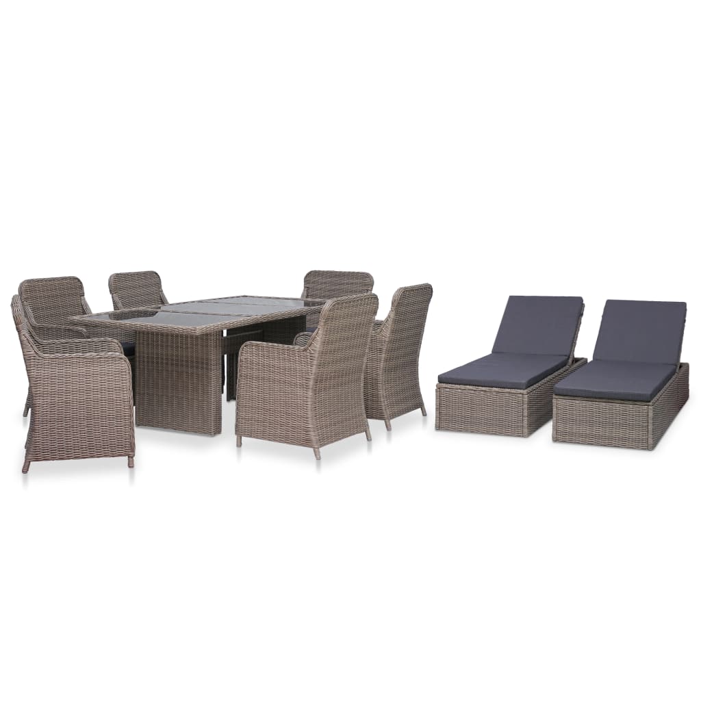 NNEVL 9 Piece Outdoor Dining Set Poly Rattan Brown