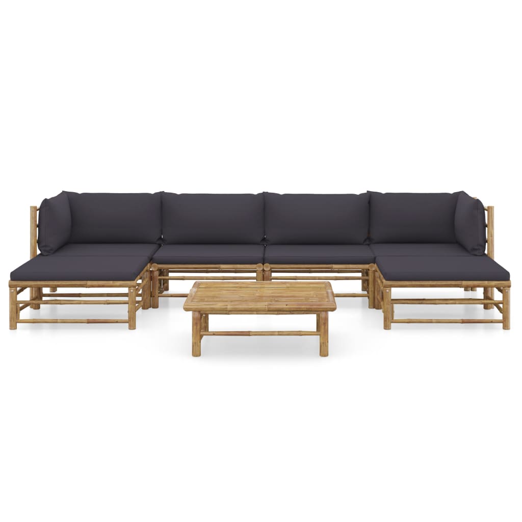 NNEVL 7 Piece Garden Lounge Set with Dark Grey Cushions Bamboo