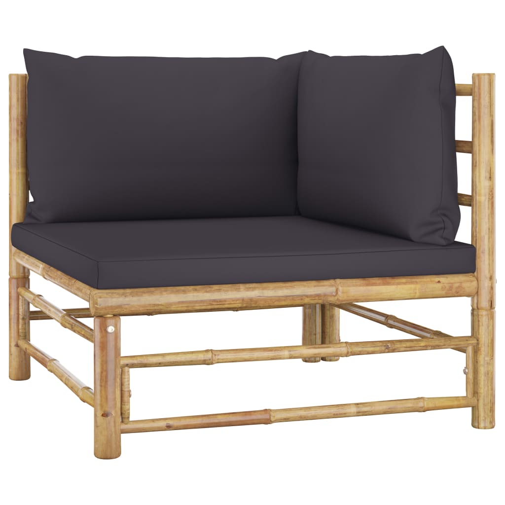 NNEVL 7 Piece Garden Lounge Set with Dark Grey Cushions Bamboo