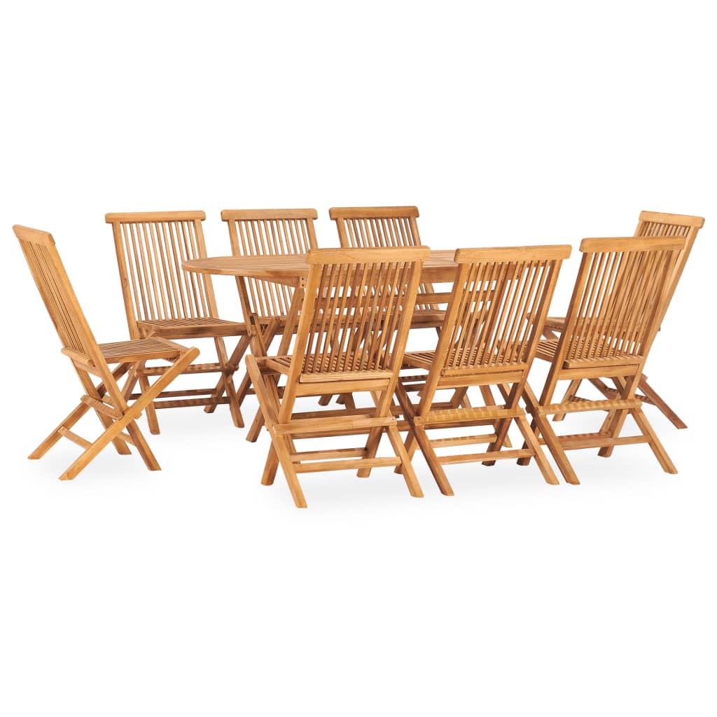 NNEVL 9 Piece Folding Outdoor Dining Set Solid Wood Teak