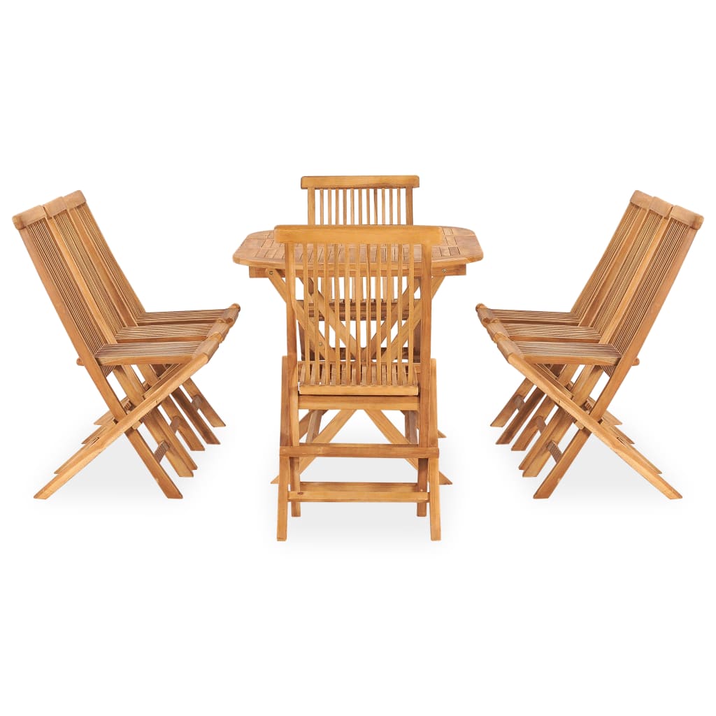 NNEVL 9 Piece Folding Outdoor Dining Set Solid Wood Teak