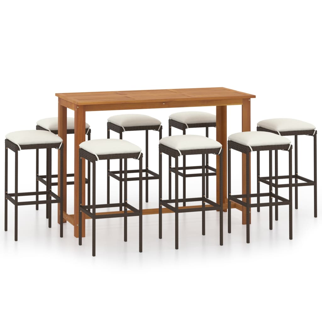NNEVL 9 Piece Garden Bar Set with Cushions Brown