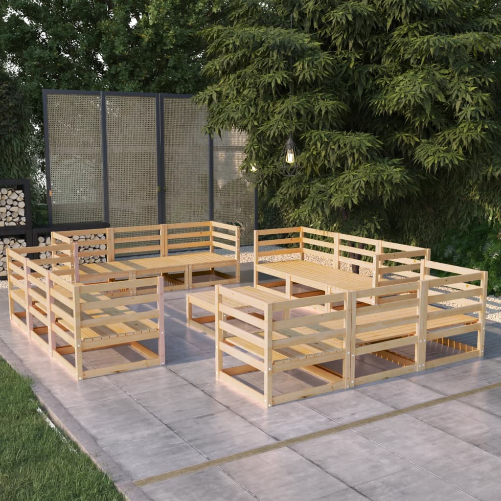 NNEVL 13 Piece Garden Lounge Set Solid Pinewood