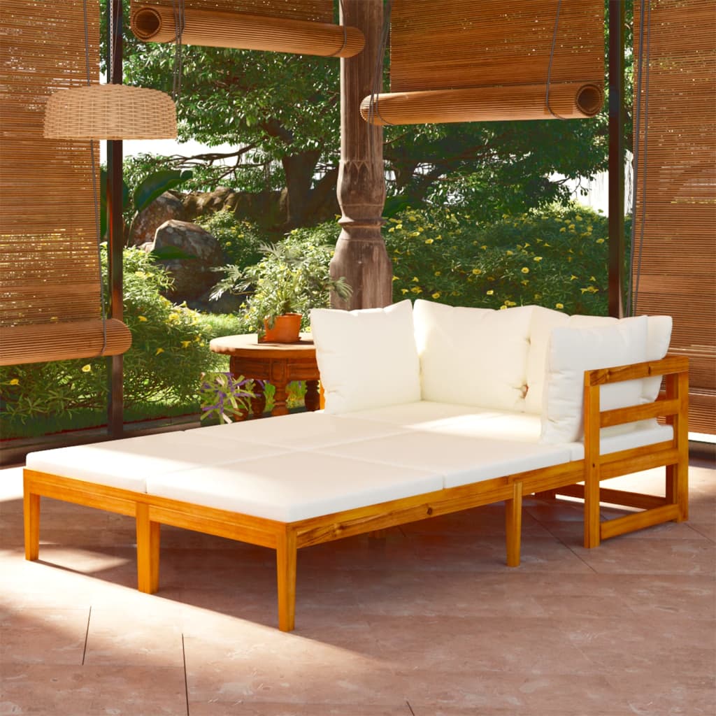 NNEVL Sun Loungers with Cream White Cushions 2 pcs Acacia Wood
