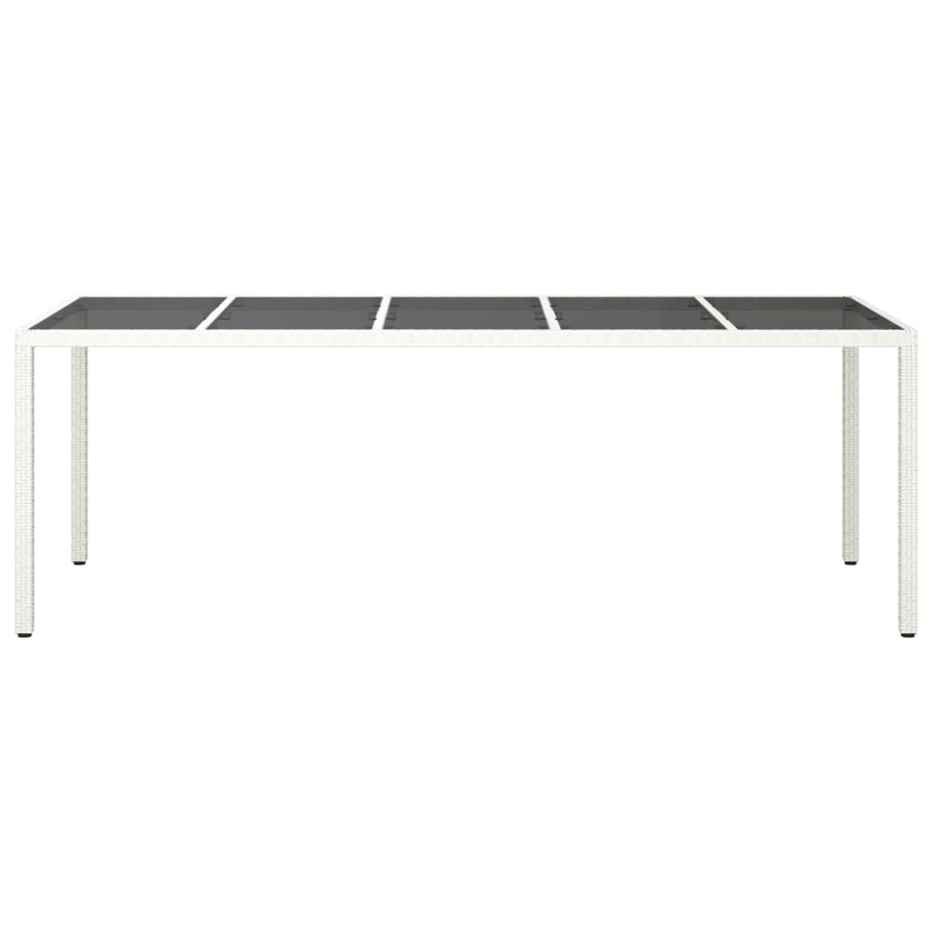 NNEVL Garden Table White 250x100x75 cm Poly Rattan and Tempered Glass