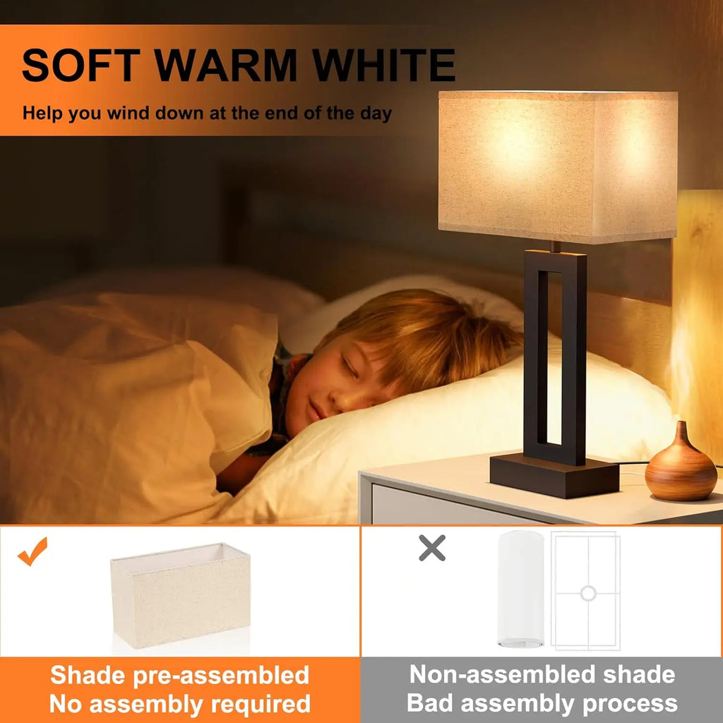 Touch Control Dimmable Bedside Lamps with USB C+A Charging, LED Bulbs Included, Easy Assembly
