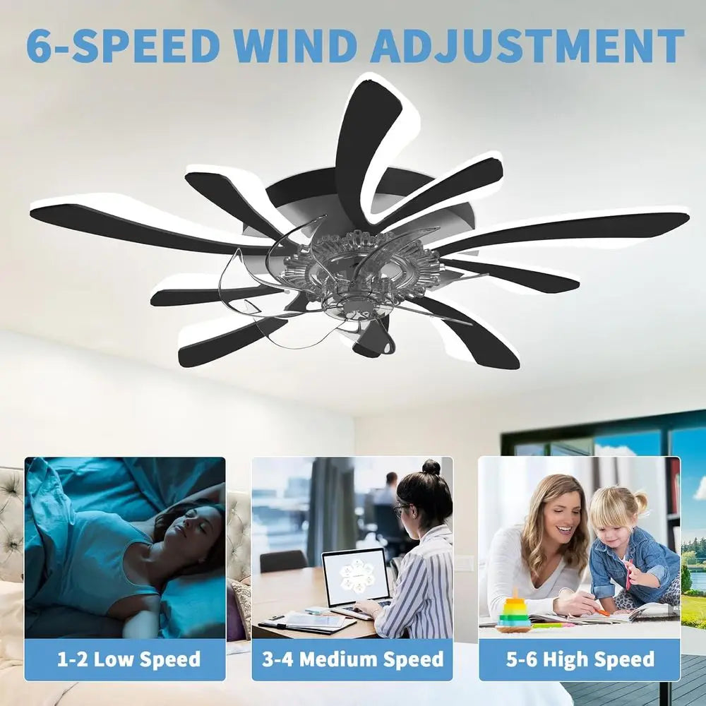 Dimmable Ceiling Fan with Light and Remote Control, 31 Small Mounted Ceiling Fan with LED Lights, APP and Remote Controlled, Bla