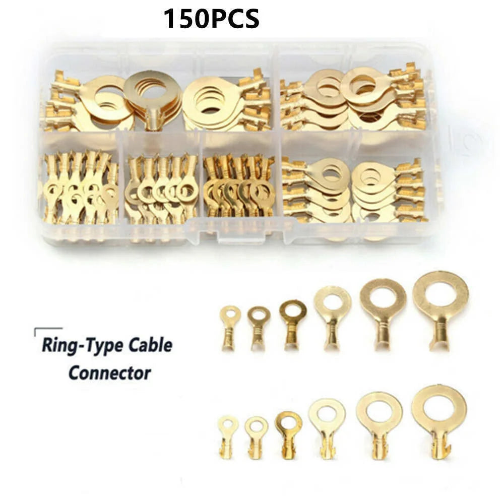 150pcs/set Round Terminal Block DJ431 O-type Lugs Terminals Cold-Pressed Connector Copper Tab Wiring Nose Combination Set New