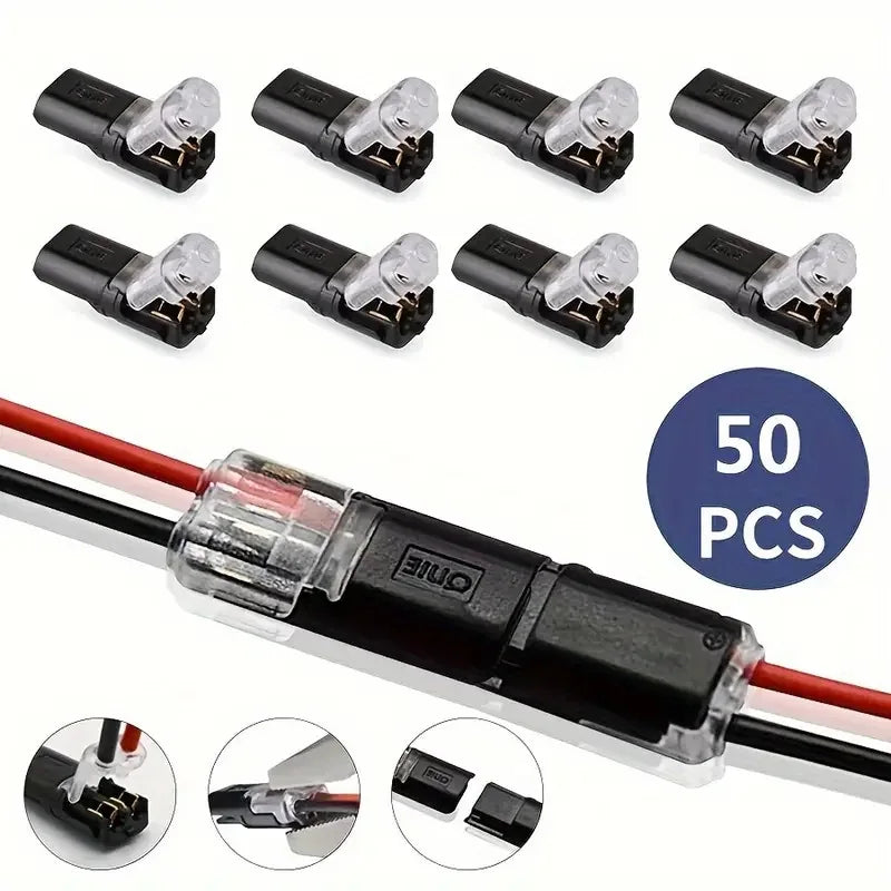 10/20/30/40/50Pcs Pluggable LED Wire Connectors, 2 Pin 2 Way Universal Compact Wire Terminals, No Wire-Stripping Required