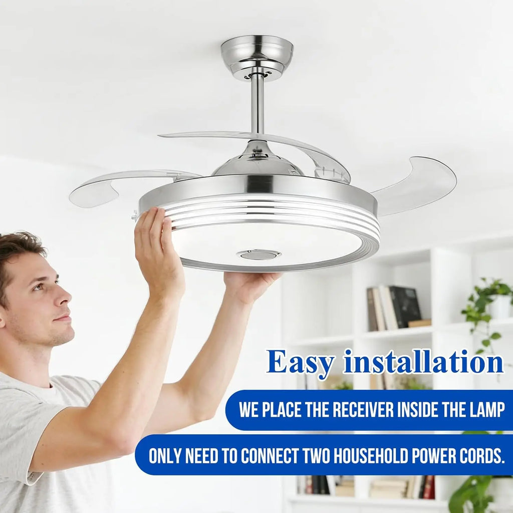 42 Inch Retractable Ceiling Fan with Lights, Remote, Bluetooth Speaker, RGB Colors for Bedroom Living Room
