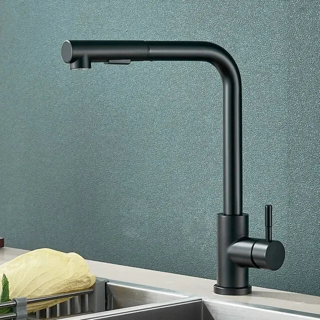 Black Pull Out Kitchen Sink Faucet Two Model Stream Sprayer Nozzle Stainless Steel Hot Cold Wate Mixer Tap Deck