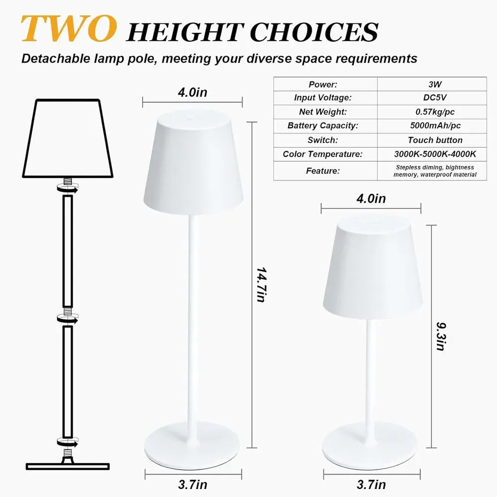 Kakanuo CordlTable Lamp Rechargeable White - KK 2 Pack 5000mAH Battery Operated Lamp or Table, 3 Color SteplDimming WirelLamp or