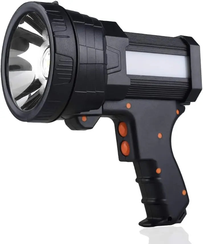Rechargeable Super Bright LED Spotlight with Flood Light, Tripod, Long Battery Life for Camping and Outdoor Use