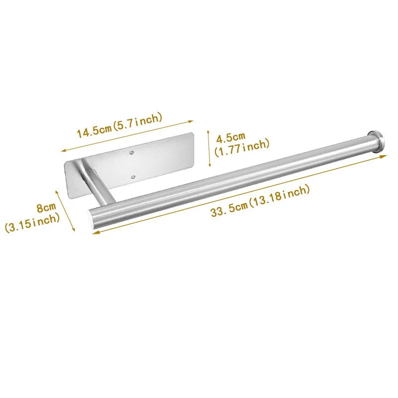 1PC Paper Towel Holder Under Cabinet Wall Mount Stainless Steel Kitchen Paper Towel Black Rack Self Adhesive No Drill Bathroom