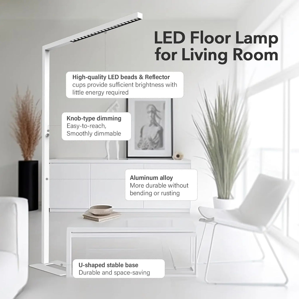 77" Dimmable LED Floor Lamp, 7350LM Eye-Care Standing Light for Office and Living Room - White