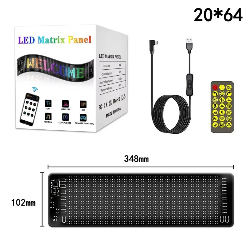 Scrolling Advertising Bluetooth App 5V USB Control LED Car Sign Animation Programmable For Car Show LED Matrix Pixel Panel Light