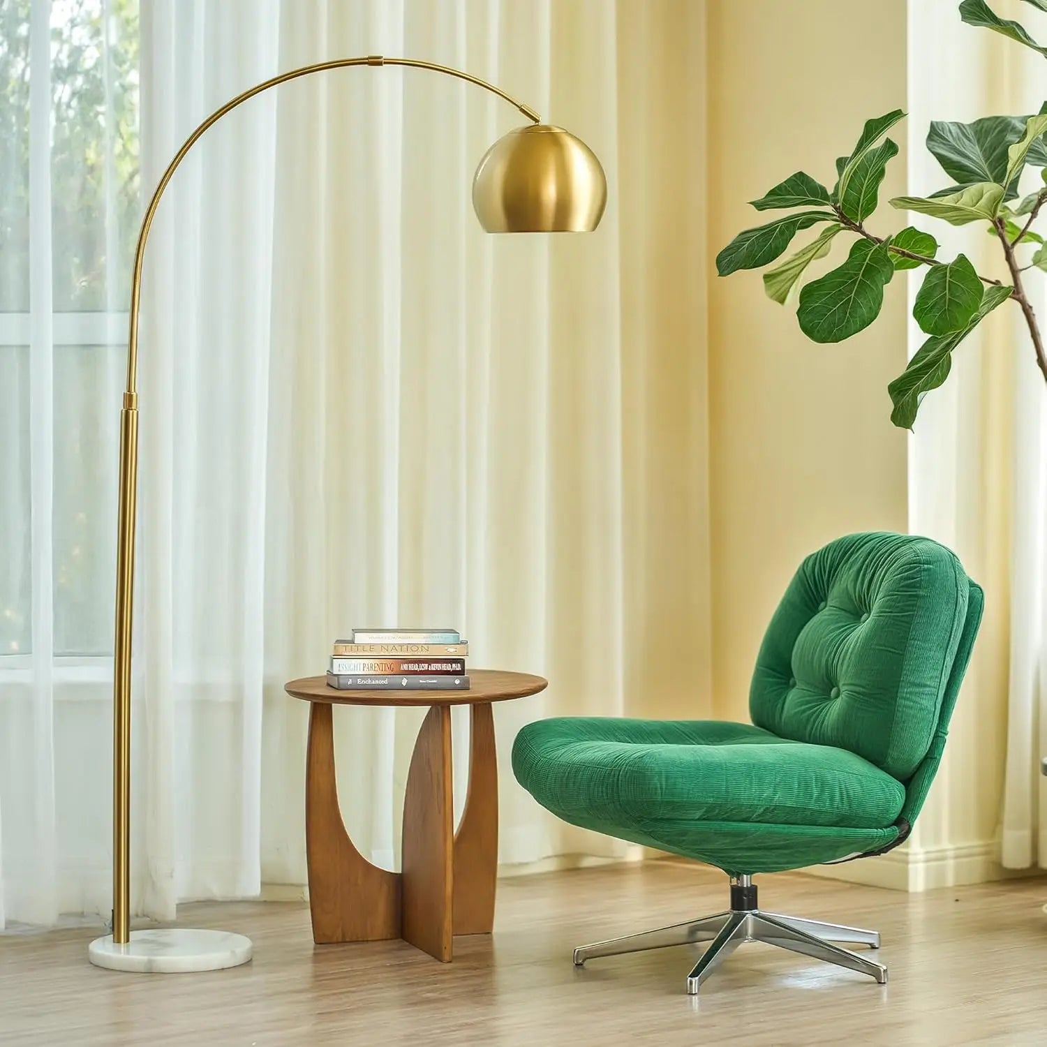 Modern Arc Floor Lamp with Adjustable Shade and Marble Base, LED Bulb Included for Living Room Lighting