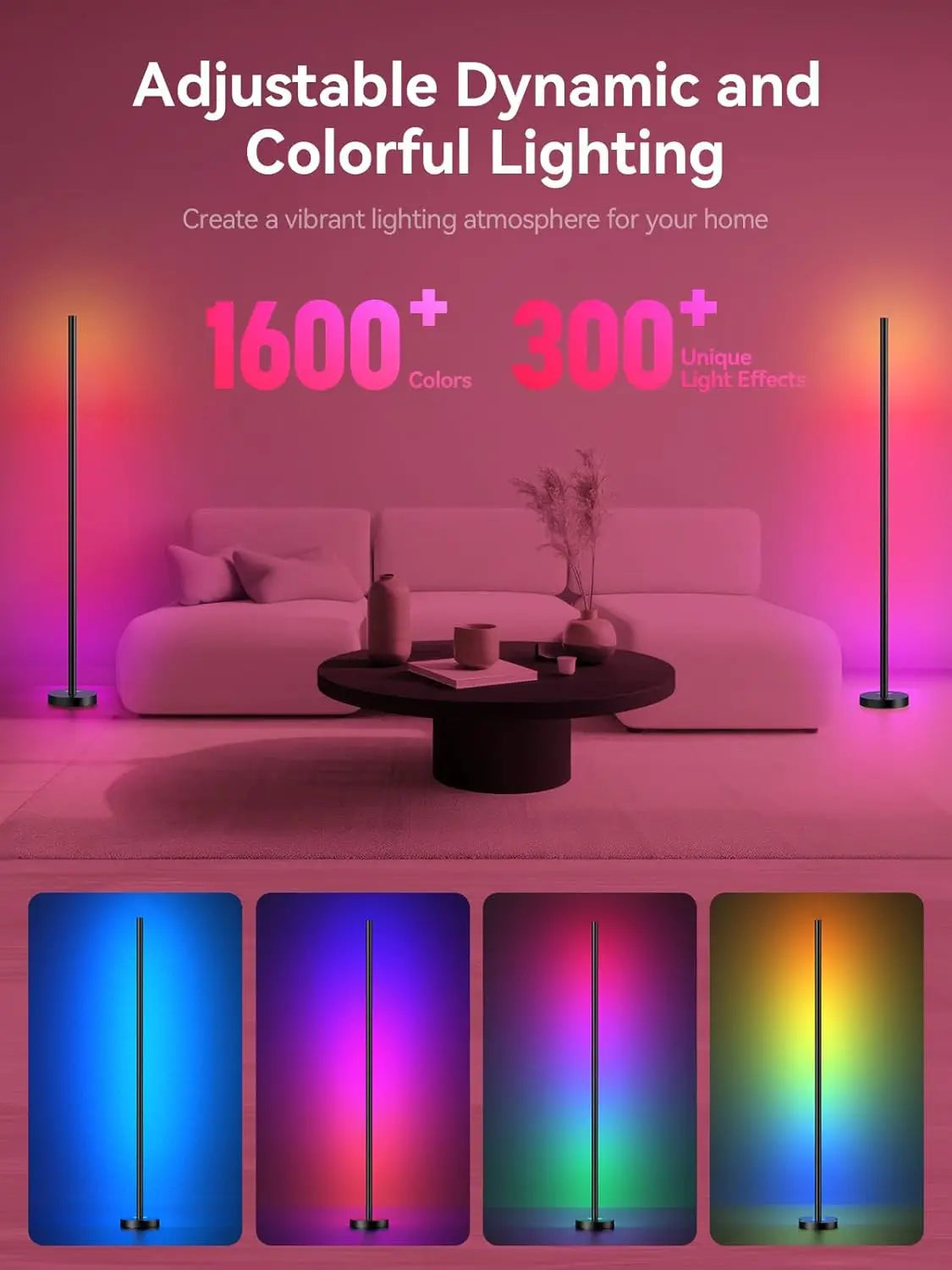 RGBICW LED Corner Floor Lamp 2 Pack - 16M Colors, Music Sync, App Control for Living Room & Gaming