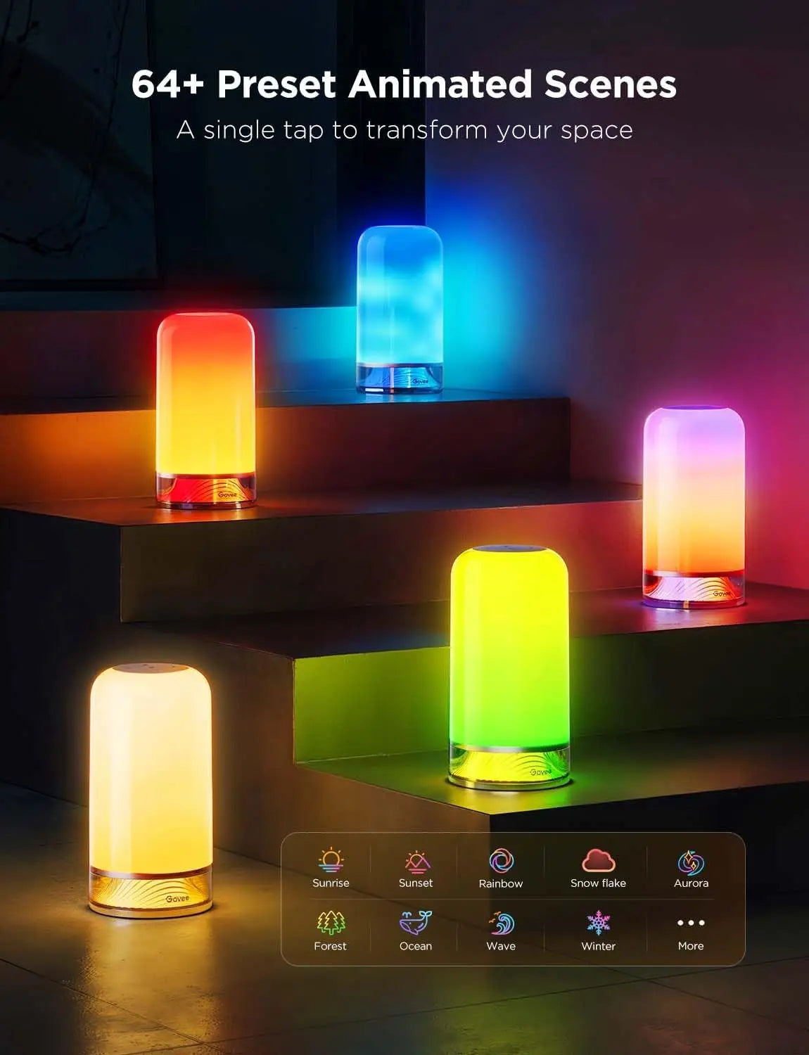 RGBIC Smart Table Lamp, Touch Bedside Desk Light with Alexa & Matter, 64 Scene Modes for Bedroom Living Room Night Light