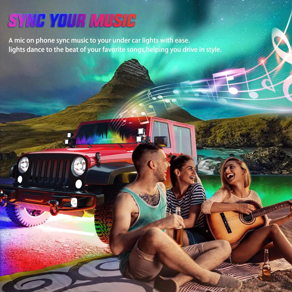 6Pcs Car Underglow Neon Strip Lights 300 LEDs RGB-IC DIY Sound Active Music Mode APP Remote Control