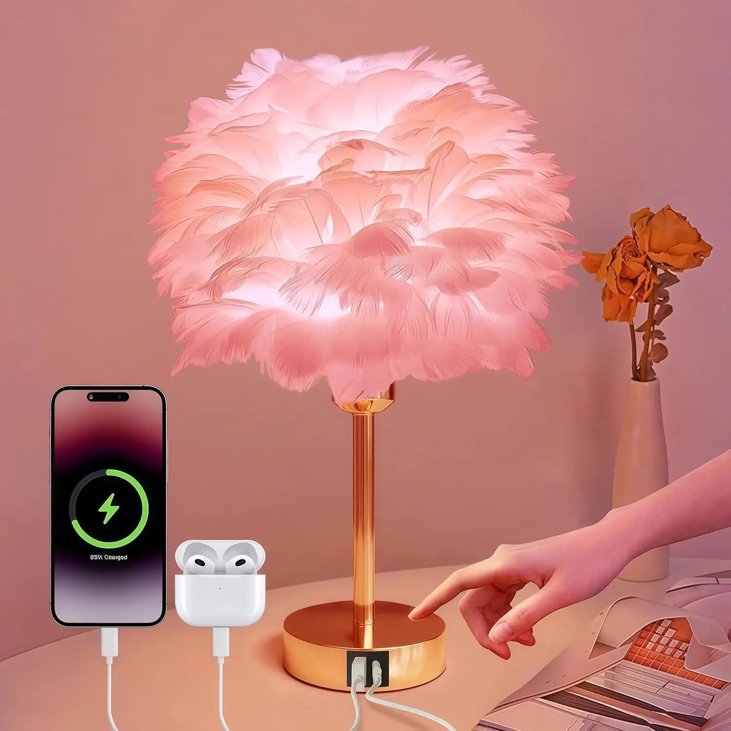 Smart Touch Control Bedside Lamp with USB Charging, Alexa Compatible, Dimmable RGB Night Light for Bedroom or Nursery