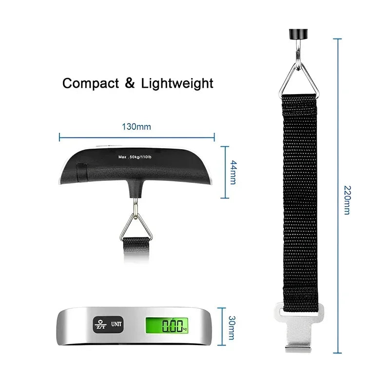 50kg/110lb Portable Digital Luggage Weight Scale LCD Display Pocket Electronic Suitcase Travel Scale Balance Baggage Weight Tool
