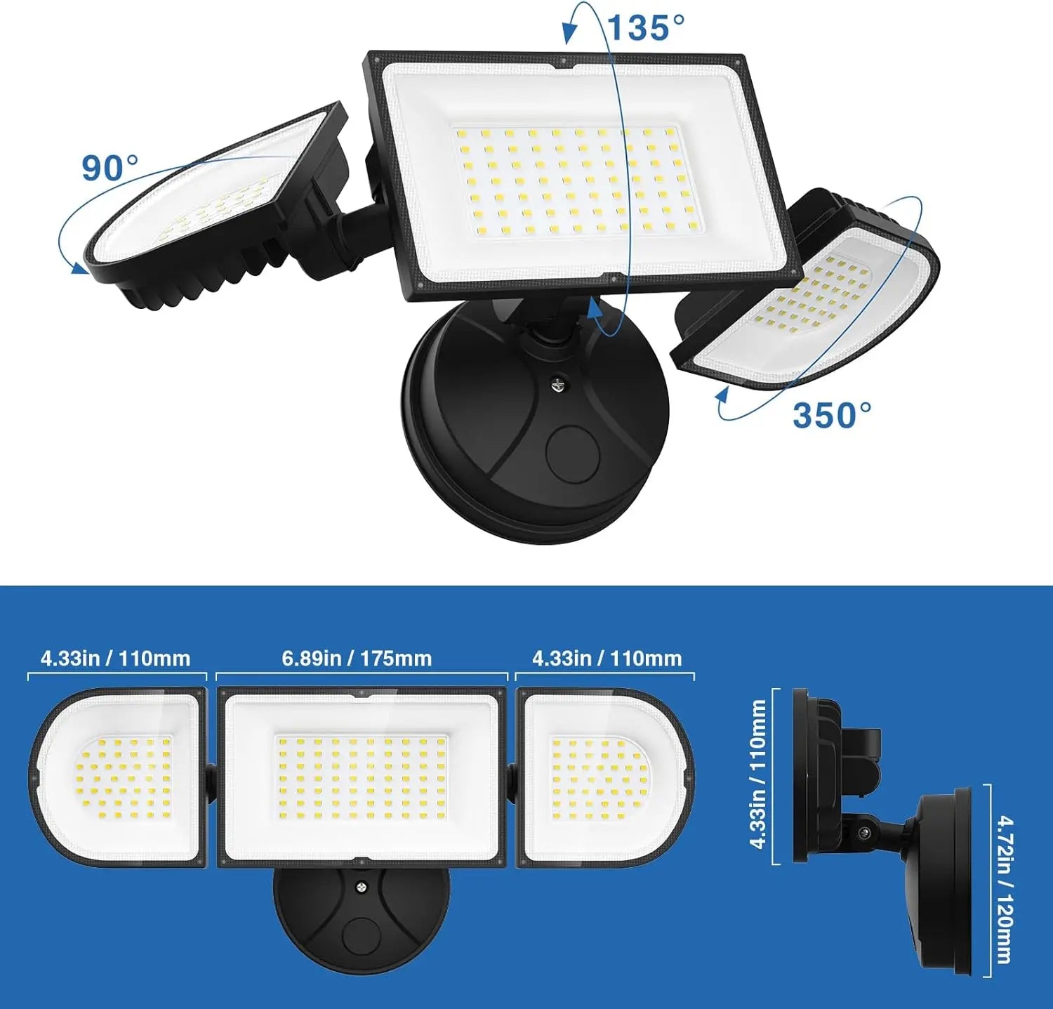 150W LED Flood Light Outdoor Waterproof IP65, 3 Adjustable Heads, 15000LM Super Bright Security Lighting for House Backyard