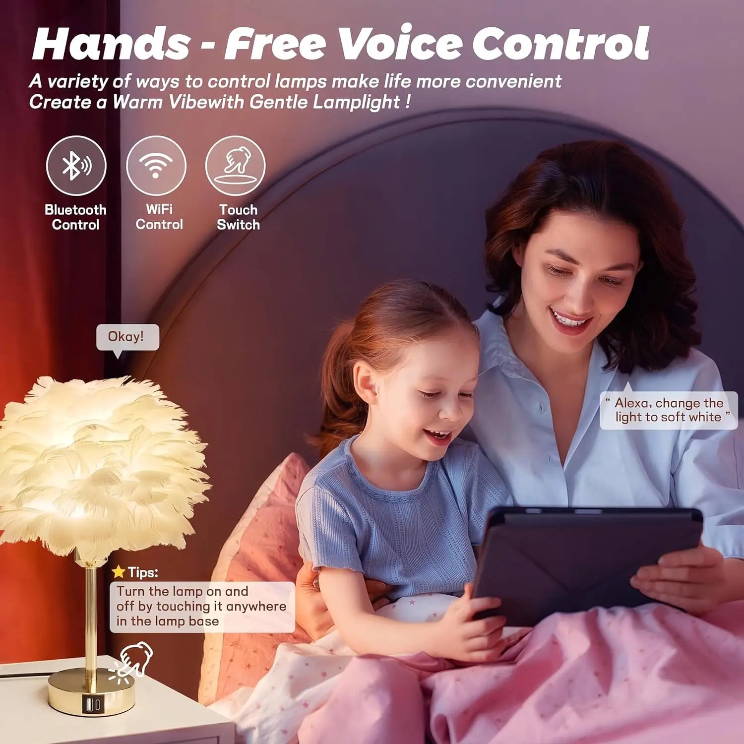 Smart Touch Control Bedside Lamp with USB Charging, Alexa Compatible, Dimmable RGB Night Light for Bedroom or Nursery