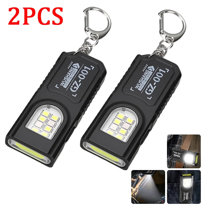 Multifunctional Keychain Flashlight USB Rechargeable Mini Flashlight With COB Work Light Keyring Camping Walking Pocket Lamp