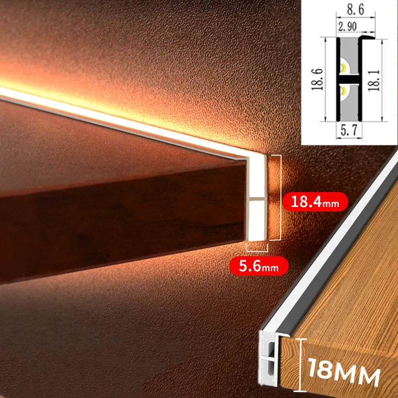 Ultra-Thin LED Cabinet Layer Lamp Aluminum Profiles Recessed Up Down Backlight 18mm Board Closet Wine Bookshelf Bar Strip Lights