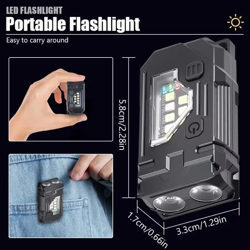 Mini Keychain EDC Flashlight - Rechargeable Magnetic Torch Light With Pen Clip & Hat Clip, Super Bright Lamp For Outdoor/Fishing