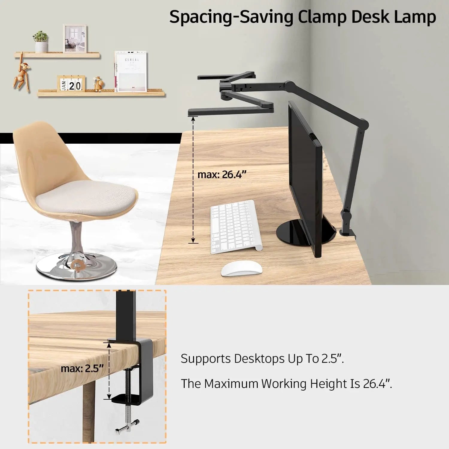 Adjustable 41.5" LED Desk Lamp with Clamp, 24W Bright Light for Home Office and Crafting