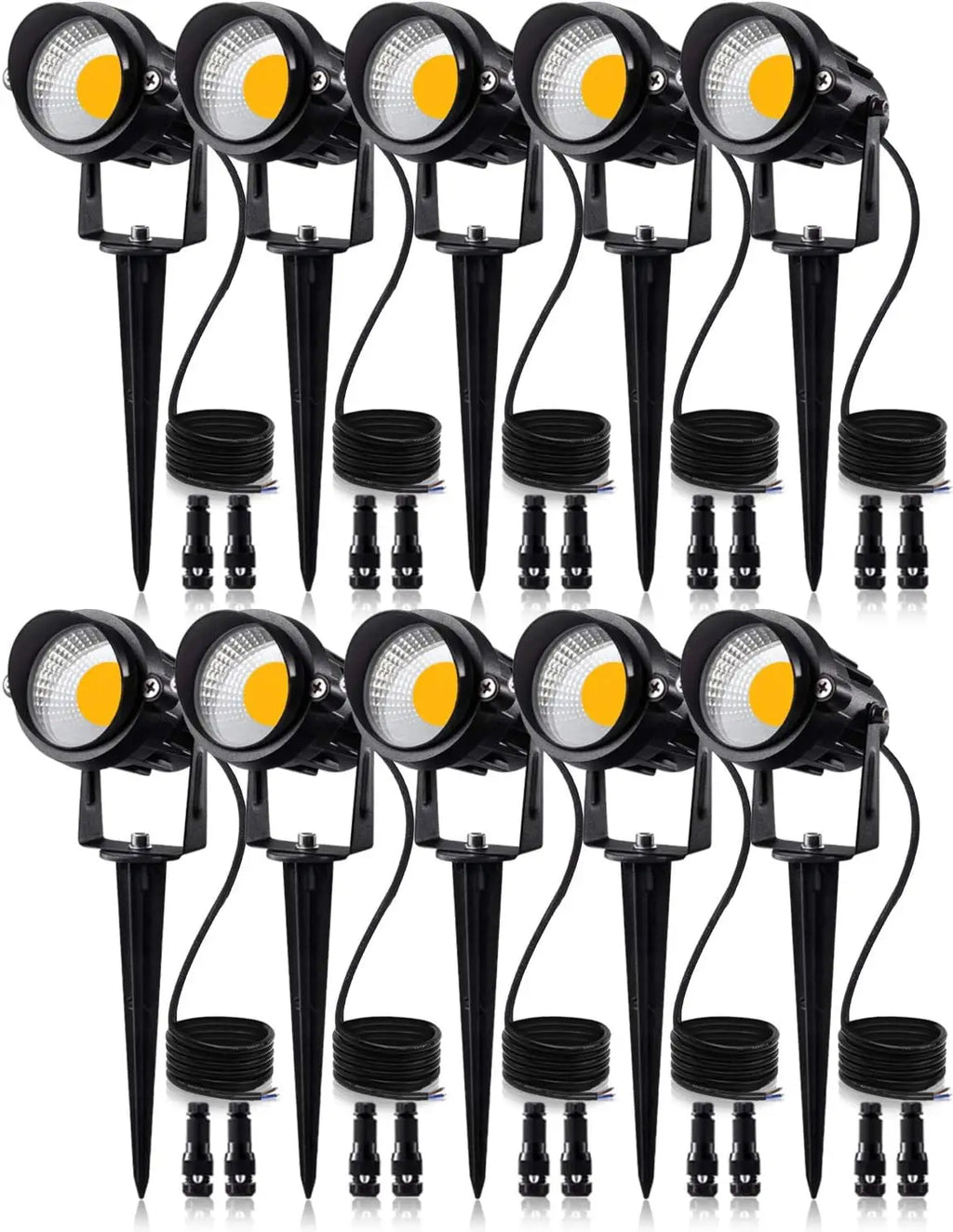 12W Low Voltage LED Landscape Lights with Connectors, Outdoor 12V Warm White Waterproof Garden Pathway Spotlights (10 Pack)